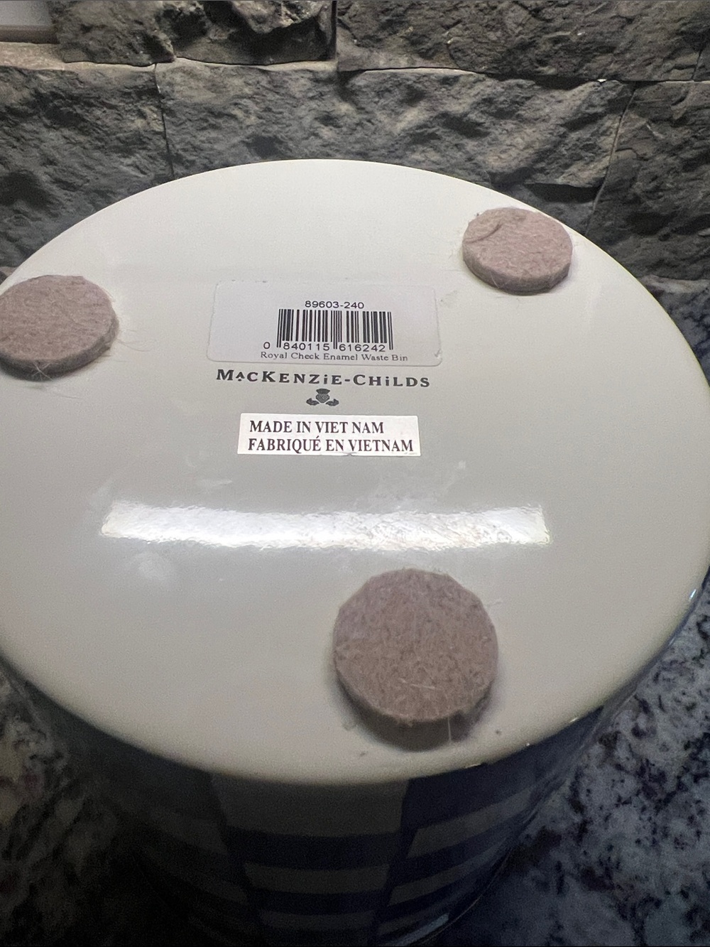 Mackenzie-Childs Royal Check Waste Bin - Trash Can. Great used condition. - Picture 6 of 8